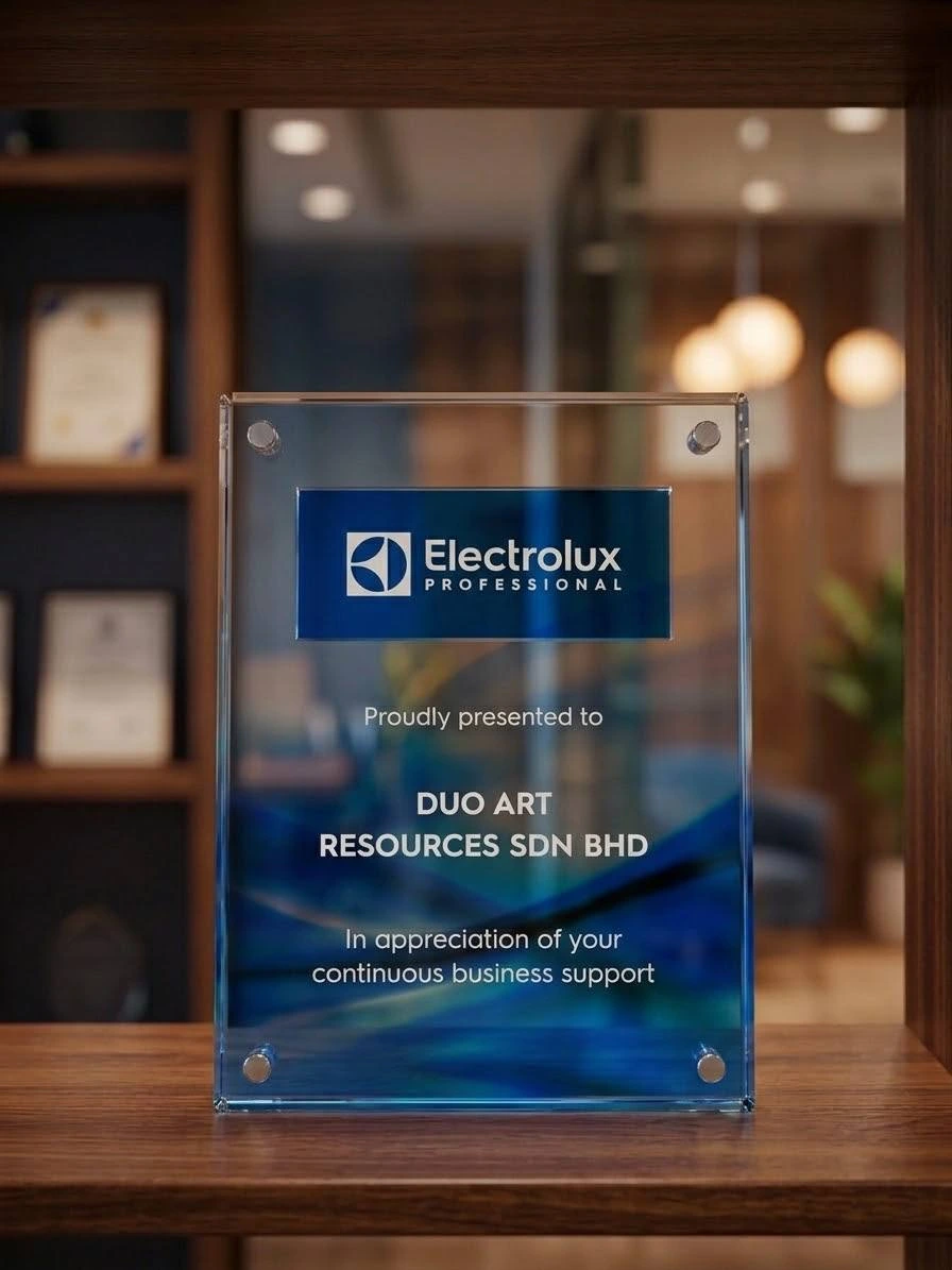 Electrolux Professional appreciation plaque presented to Laundry Sifu for continuous support in Electrolux Laundry Machine Service
