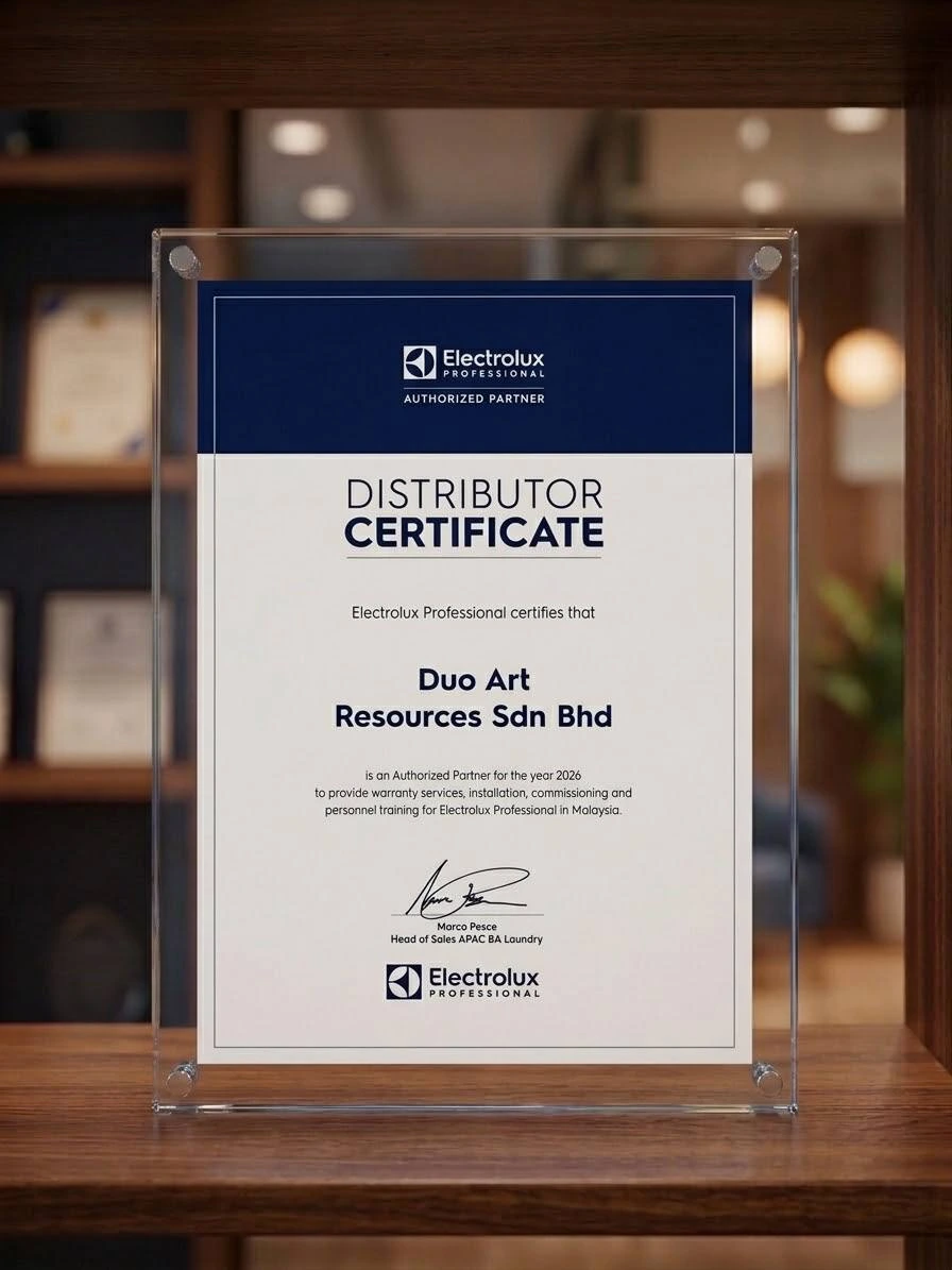 Electrolux Professional Authorized Partner Certificate 2026 authorizing Laundry Sifu for Electrolux Laundry Machine Service, warranty, installation and training