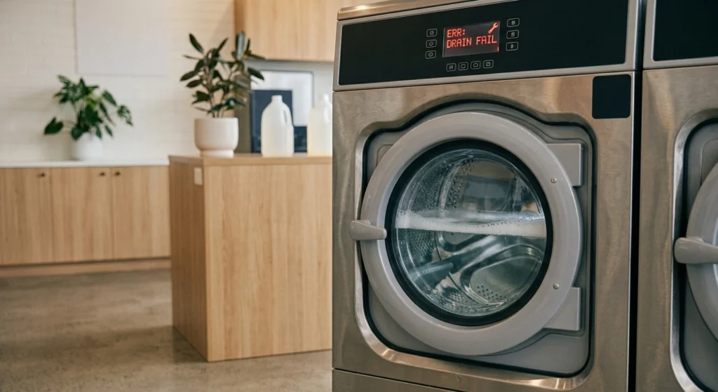 Front-load washing machine drum full of standing water after failing to drain